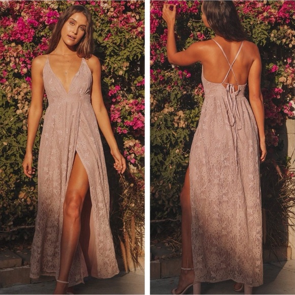 Lulus Dresses & Skirts - Lulus Stolen Moments Dusty Pink Lace-Up Lace Maxi Dress Size XL NWT